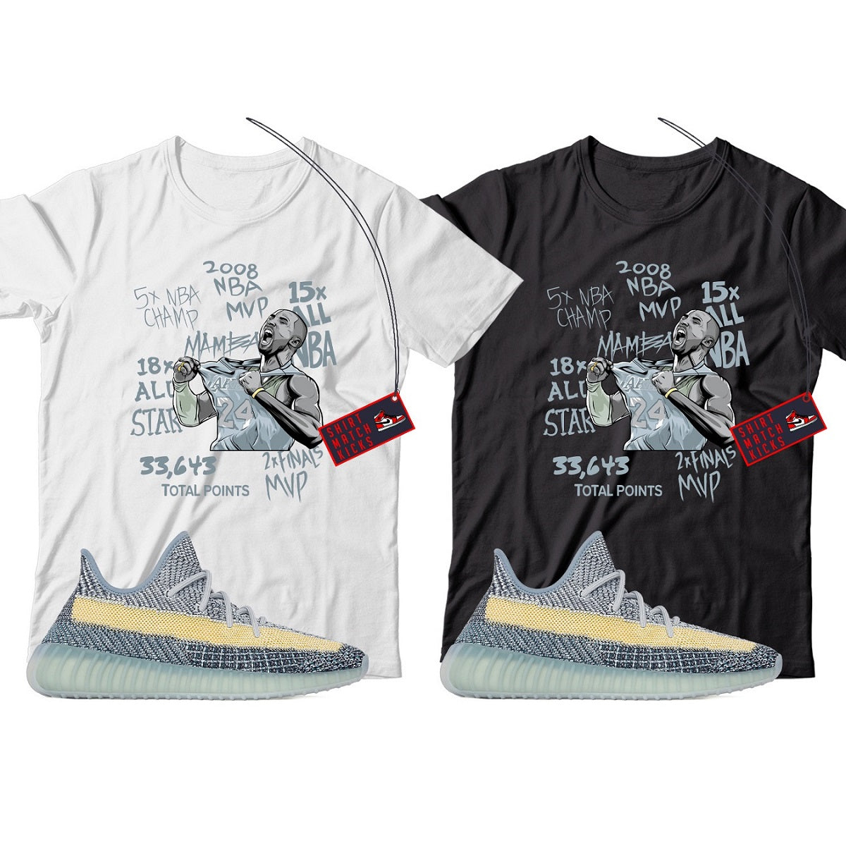 KB T-Shirt Match Yeezy 350 Ash Blue