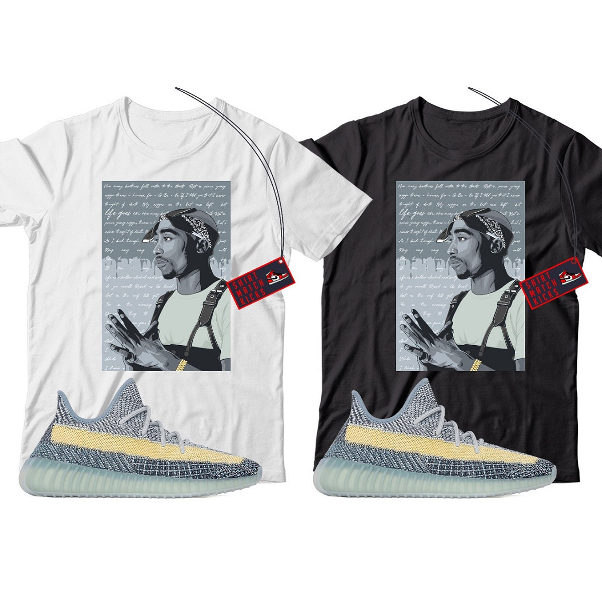 2 Pac(2) T-Shirt Match Yeezy 350 Ash Blue