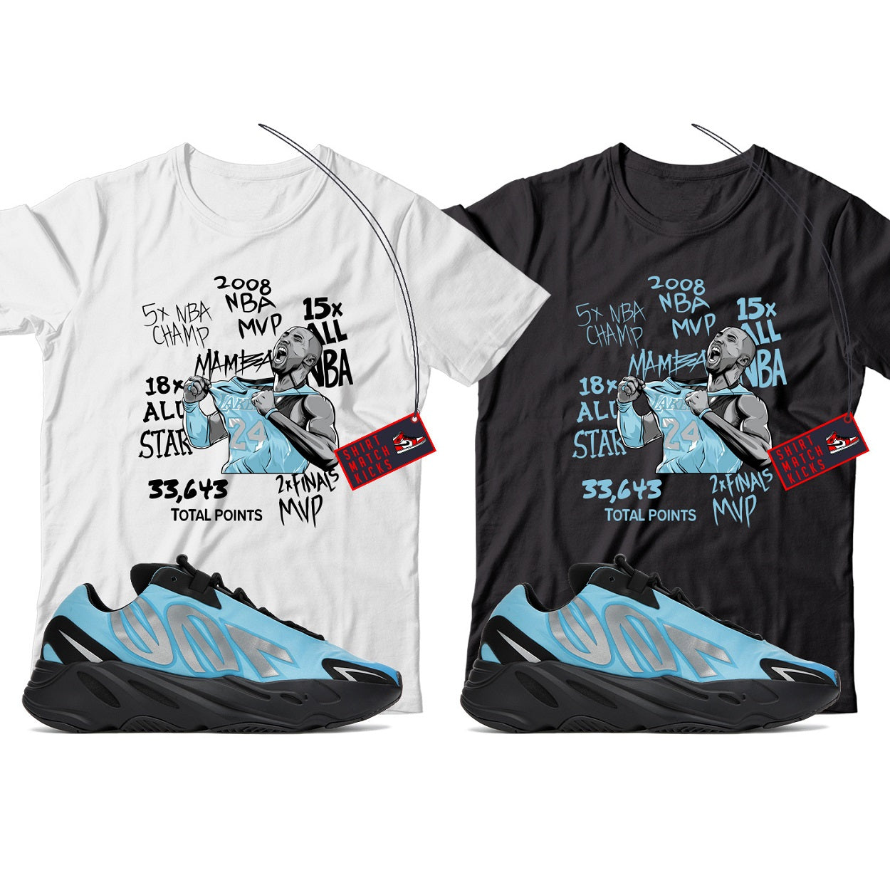 KB T-Shirt Match Yeezy 700 Bright Cyan